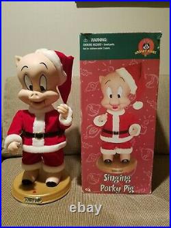 Singing Porky Pig Blue Christmas Animated Looney Tunes Rare Gemmy 2002 w Box