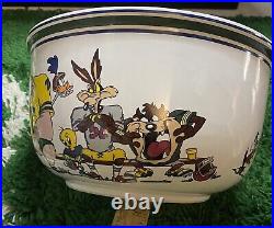 Super 1993 Acme Warner Bros Looney Tunes Football Ceramic Popcorn Bowl Rare