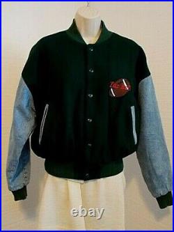 Taz Ball Warner Bros Studio Vintage Green Wool Denim XS Varsity Jacket EUC Rare