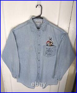 VIntage 1994 ANIMANIACS Embroidered Denim Shirt Men L Cartoon Warner Bros RARE
