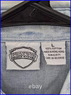 VIntage 1994 ANIMANIACS Embroidered Denim Shirt Men L Cartoon Warner Bros RARE