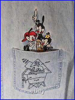 VIntage 1994 ANIMANIACS Embroidered Denim Shirt Men L Cartoon Warner Bros RARE