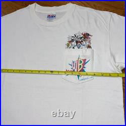 VTG 1995 Warner Bros Kids Cartoon Pocket Tee Large White RARE Animation Fox Kids