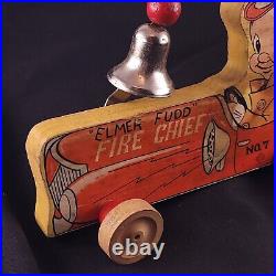 Very Unique And Rare Brice ELMER FUDD Pull Toy Fire Chief NO. 7 Warner Brothers