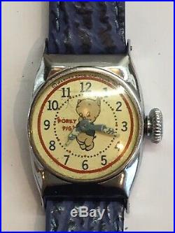 Vintage 1940s Porky Pig Wrist Watch Looney Tunes Warner Bros Ingraham Rare