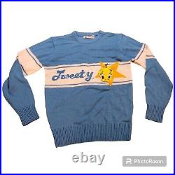 Vintage 1970s Warner Bros Tweety Bird Looney Tunes knit blue sweater star RARE