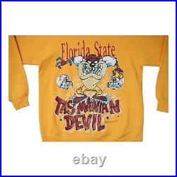Vintage 1994 Florida State University 90s Tazmania Warner Bros Sz L Yellow Rare