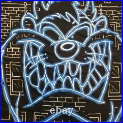 Vintage 1995 Taz Looney Tunes Warner Bros Neon Sign AOP Rare Freeze Shirt Mens M