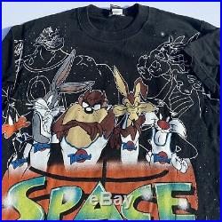 Vintage 1996 OFFICIAL WARNER BROS SPACE JAM ALL OVER T Shirt Looney Jordan Rare