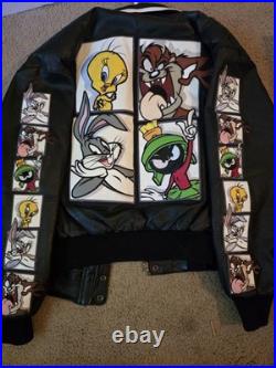 Vintage 1998 Warner Bros Leather Bomber Jacket Looney Tunes Size Med Rare
