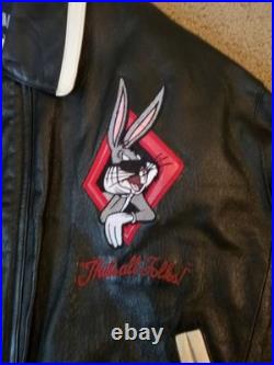 Vintage 1998 Warner Bros Leather Bomber Jacket Looney Tunes Size Med Rare