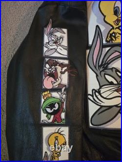 Vintage 1998 Warner Bros Leather Bomber Jacket Looney Tunes Size Med Rare