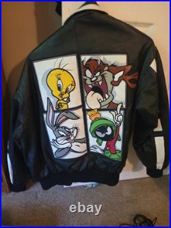 Vintage 1998 Warner Bros Leather Bomber Jacket Looney Tunes Size Med Rare