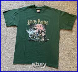 Vintage 2001 Harry Potter Book Art Warner Bros Dark Green Rare European T-shirt