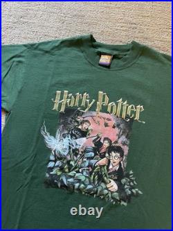 Vintage 2001 Harry Potter Book Art Warner Bros Dark Green Rare European T-shirt