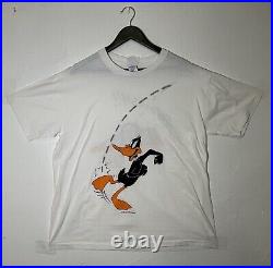 Vintage 90s 1993 Daffy Duck Swoosh T-shirt Tee Warner Bros Looney Tunes Rare AOP