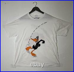 Vintage 90s 1993 Daffy Duck Swoosh T-shirt Tee Warner Bros Looney Tunes Rare AOP