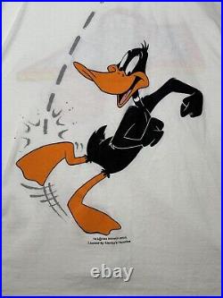 Vintage 90s 1993 Daffy Duck Swoosh T-shirt Tee Warner Bros Looney Tunes Rare AOP