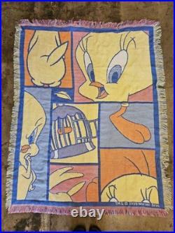 Vintage 90s Looney Tunes Warner Bros Tweety Bird Tapestry Blanket Rare