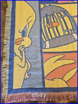 Vintage 90s Looney Tunes Warner Bros Tweety Bird Tapestry Blanket Rare