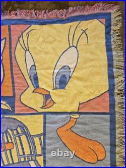 Vintage 90s Looney Tunes Warner Bros Tweety Bird Tapestry Blanket Rare