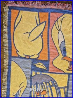 Vintage 90s Looney Tunes Warner Bros Tweety Bird Tapestry Blanket Rare