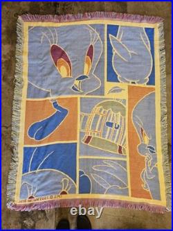 Vintage 90s Looney Tunes Warner Bros Tweety Bird Tapestry Blanket Rare