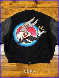 Vintage 90s Warner Bros 50th Tony Guetta Bugs Bunny Varsity Leather Jacket Rare Vintage 90s Warner Bros 50th Tony Guetta Bugs Bunny Varsity Leather Jacket Rare