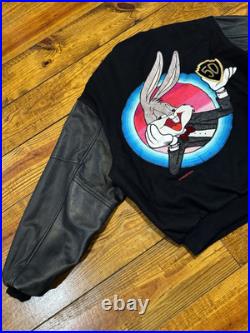 Vintage 90s Warner Bros 50th Tony Guetta Bugs Bunny Varsity Leather Jacket Rare Vintage 90s Warner Bros 50th Tony Guetta Bugs Bunny Varsity Leather Jacket Rare