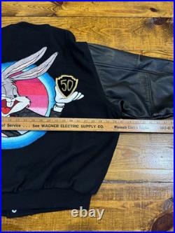 Vintage 90s Warner Bros 50th Tony Guetta Bugs Bunny Varsity Leather Jacket Rare Vintage 90s Warner Bros 50th Tony Guetta Bugs Bunny Varsity Leather Jacket Rare
