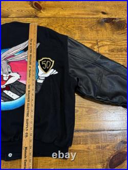 Vintage 90s Warner Bros 50th Tony Guetta Bugs Bunny Varsity Leather Jacket Rare Vintage 90s Warner Bros 50th Tony Guetta Bugs Bunny Varsity Leather Jacket Rare