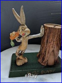 Vintage Bugs Bunny & Daffy Duck Moss Metal Coin Bank Rare HTF 1940s Toy