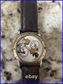 Vintage Extremely Rare Daffy And Bugs Bunny Dual Time Watch Warner Bros WBSS