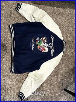 Vintage Looney Tunes Leather Varsity Jacket By Warner Bros Circa 1995, rare