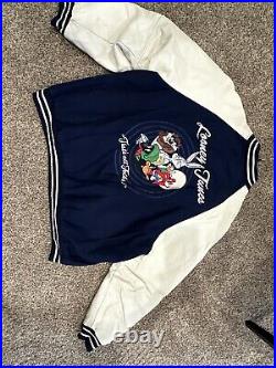 Vintage Looney Tunes Leather Varsity Jacket By Warner Bros Circa 1995, rare