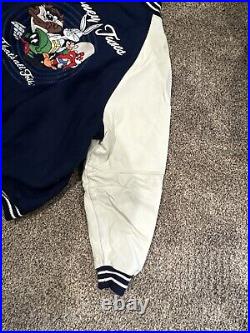 Vintage Looney Tunes Leather Varsity Jacket By Warner Bros Circa 1995, rare