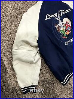 Vintage Looney Tunes Leather Varsity Jacket By Warner Bros Circa 1995, rare