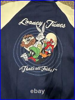 Vintage Looney Tunes Leather Varsity Jacket By Warner Bros Circa 1995, rare