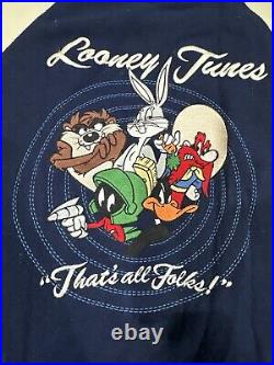 Vintage Looney Tunes Leather Varsity Jacket By Warner Bros Circa 1995, rare