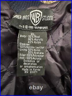 Vintage Looney Tunes Leather Varsity Jacket By Warner Bros Circa 1995, rare