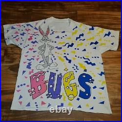 Vintage RARE 1992 Bugs Bunny Warner Bros All Over Print Looney Tunes Shirt Sz L