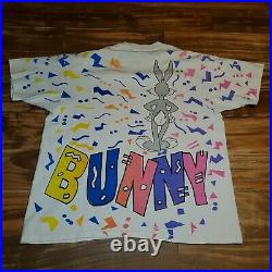 Vintage RARE 1992 Bugs Bunny Warner Bros All Over Print Looney Tunes Shirt Sz L