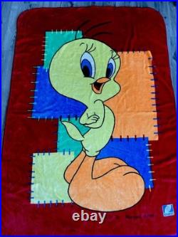 Vintage RARE Novatex Warner Bros Looney Tunes Tweety Bird Plush Blanket Twin Bed