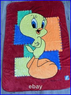 Vintage RARE Novatex Warner Bros Looney Tunes Tweety Bird Plush Blanket Twin Bed