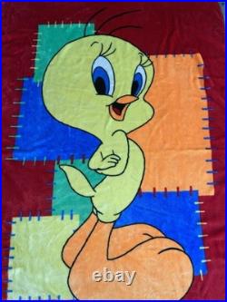 Vintage RARE Novatex Warner Bros Looney Tunes Tweety Bird Plush Blanket Twin Bed