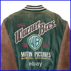 Vintage RARE WARNER BROS Green Suede USA Colourblock Bomber Jacket Mens XL