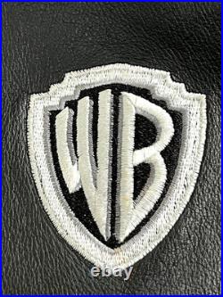 Vintage RARE Warner Bros Studios Embroidered Leather Jacket Mens Large Black 90s