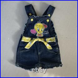 Vintage RARE Warner Bros Tweety Bird Blue Denim Short Overalls 12 Months