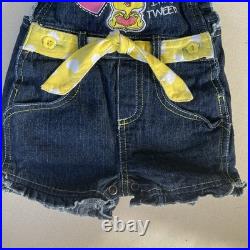 Vintage RARE Warner Bros Tweety Bird Blue Denim Short Overalls 12 Months