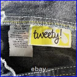 Vintage RARE Warner Bros Tweety Bird Blue Denim Short Overalls 12 Months